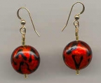 Red "Lentil" Disc Earrings with Black "V" Design